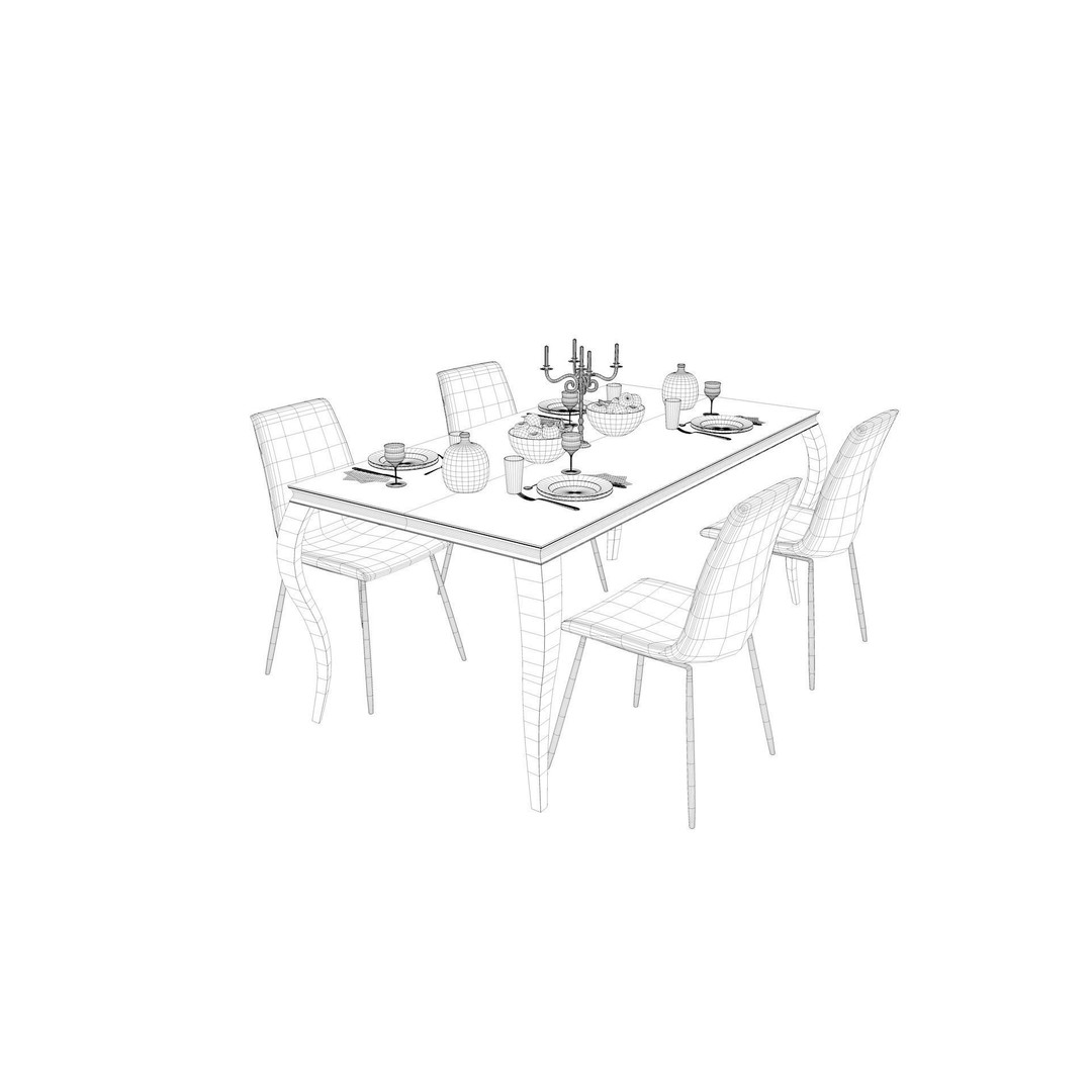 Dining Table Sets 3D Model – High Poly Furniture Collection, FBX - View 12