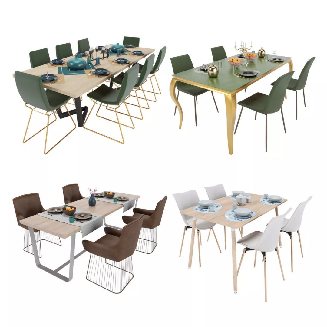 Dining Table Sets 3D Model – High Poly Furniture Collection, FBX - View 2