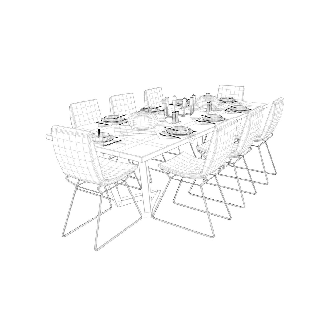 Dining Table Sets 3D Model – High Poly Furniture Collection, FBX - View 34