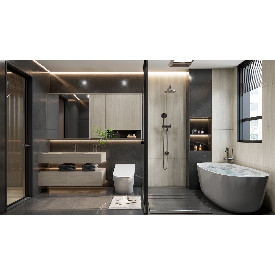 Modern Bathroom 3D Model – Elegant Vanity Scene, Blender, FBX, OBJ - View 3