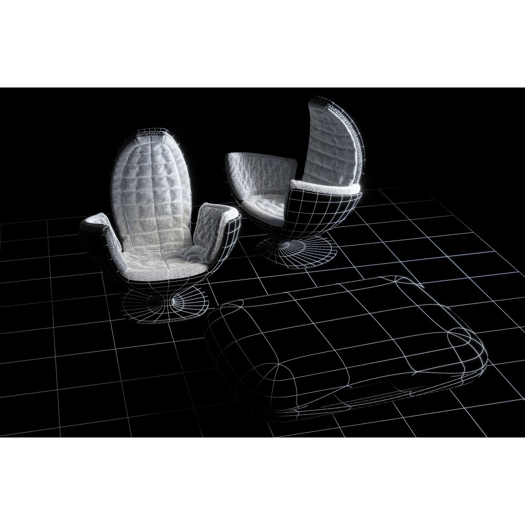 70s Armchair 3D Model – High Poly Interior Asset with Coffee Table and Rug