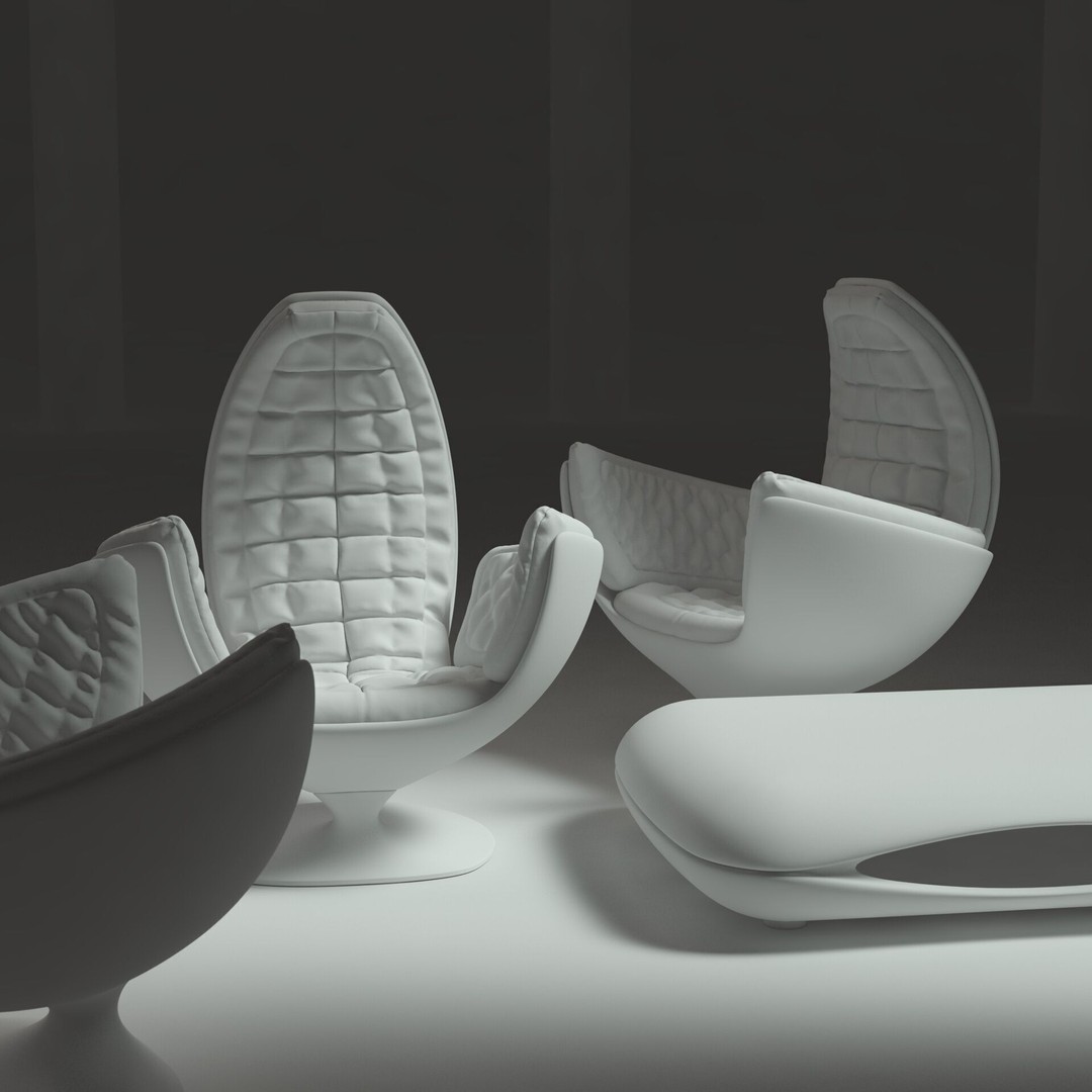 70s Armchair 3D Model – High Poly Interior Asset with Coffee Table and Rug - View 5