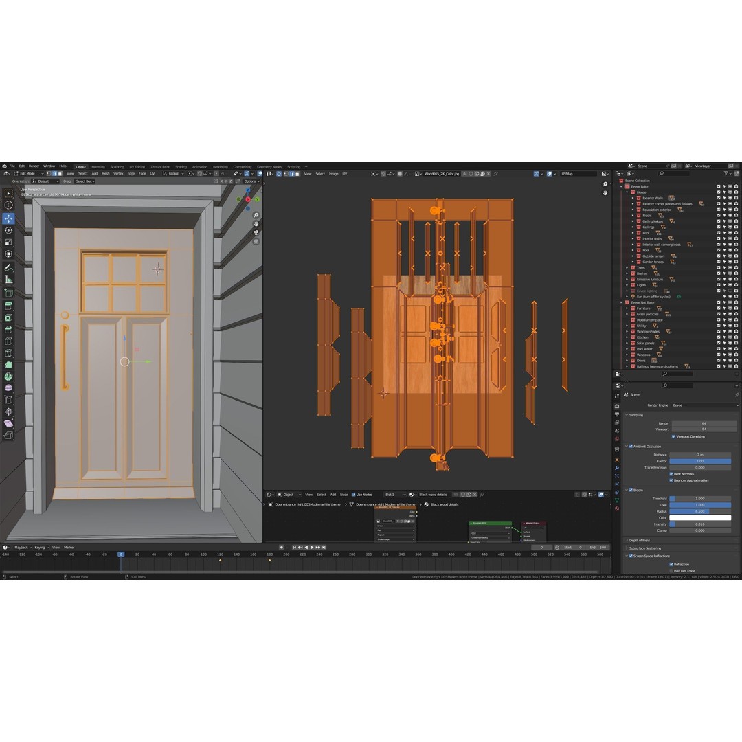 Modular Classic American House 3D Model – Low Poly Game Asset, Blender