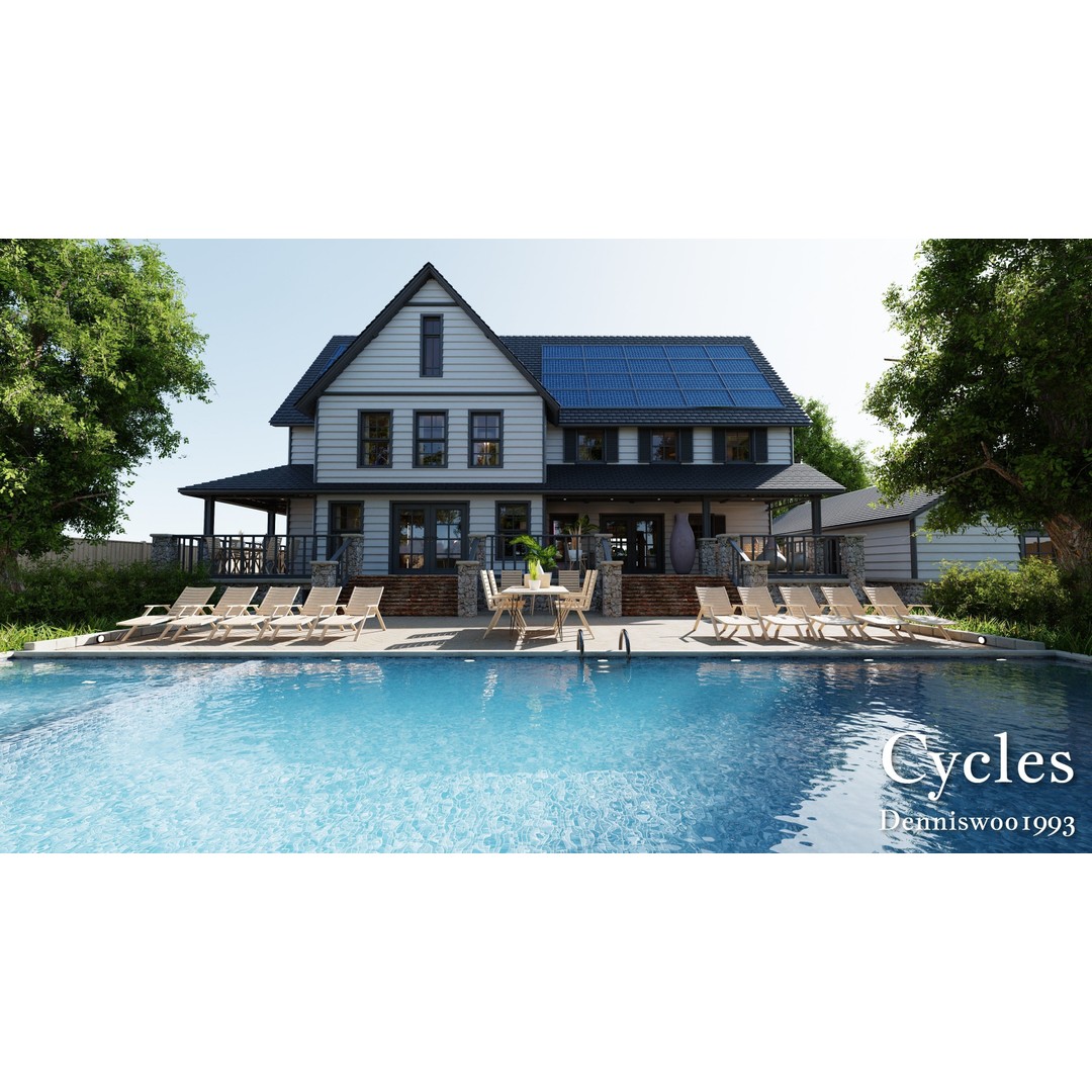 Modular Classic American House 3D Model – Low Poly Game Asset, Blender - View 12