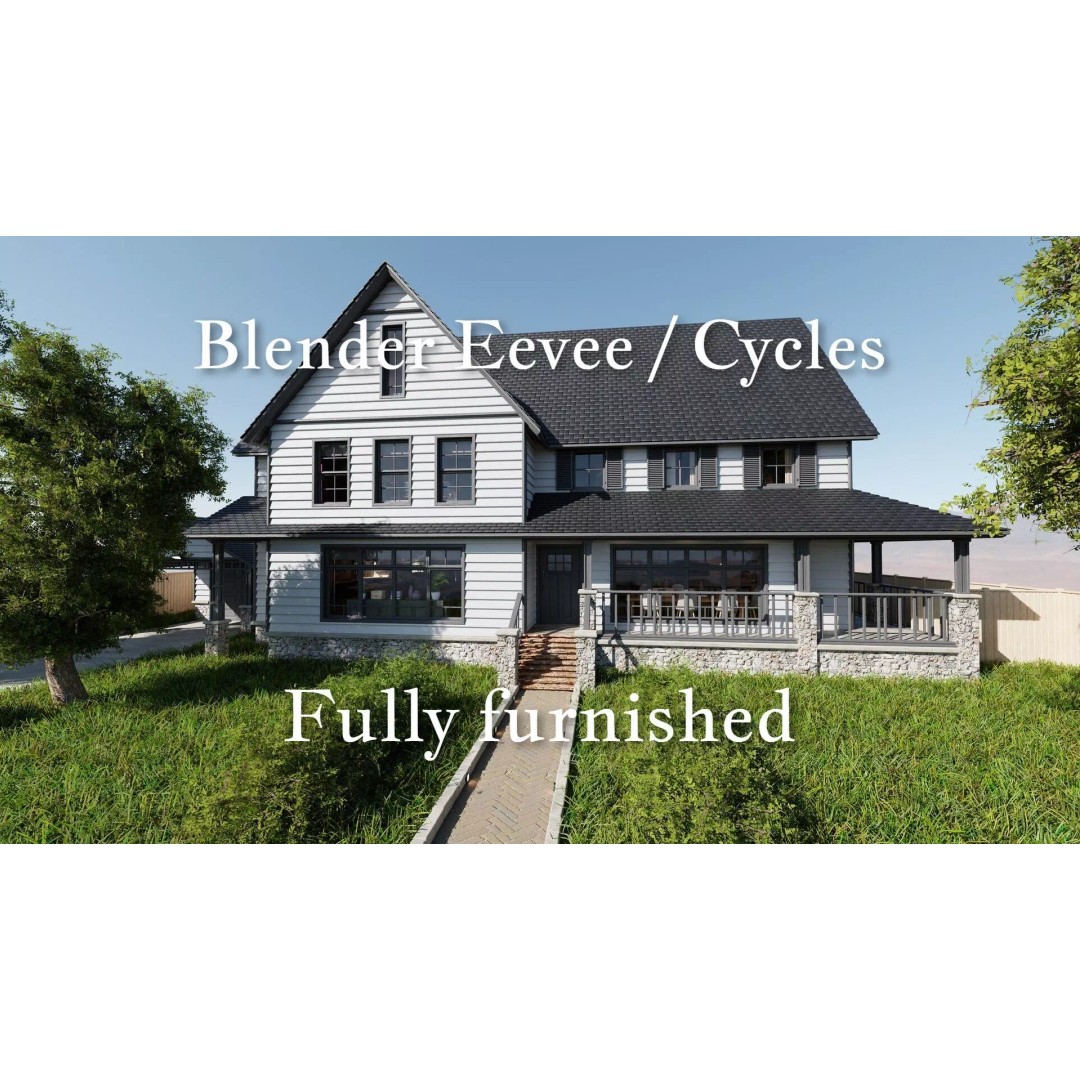 Modular Classic American House 3D Model – Low Poly Game Asset, Blender - View 2