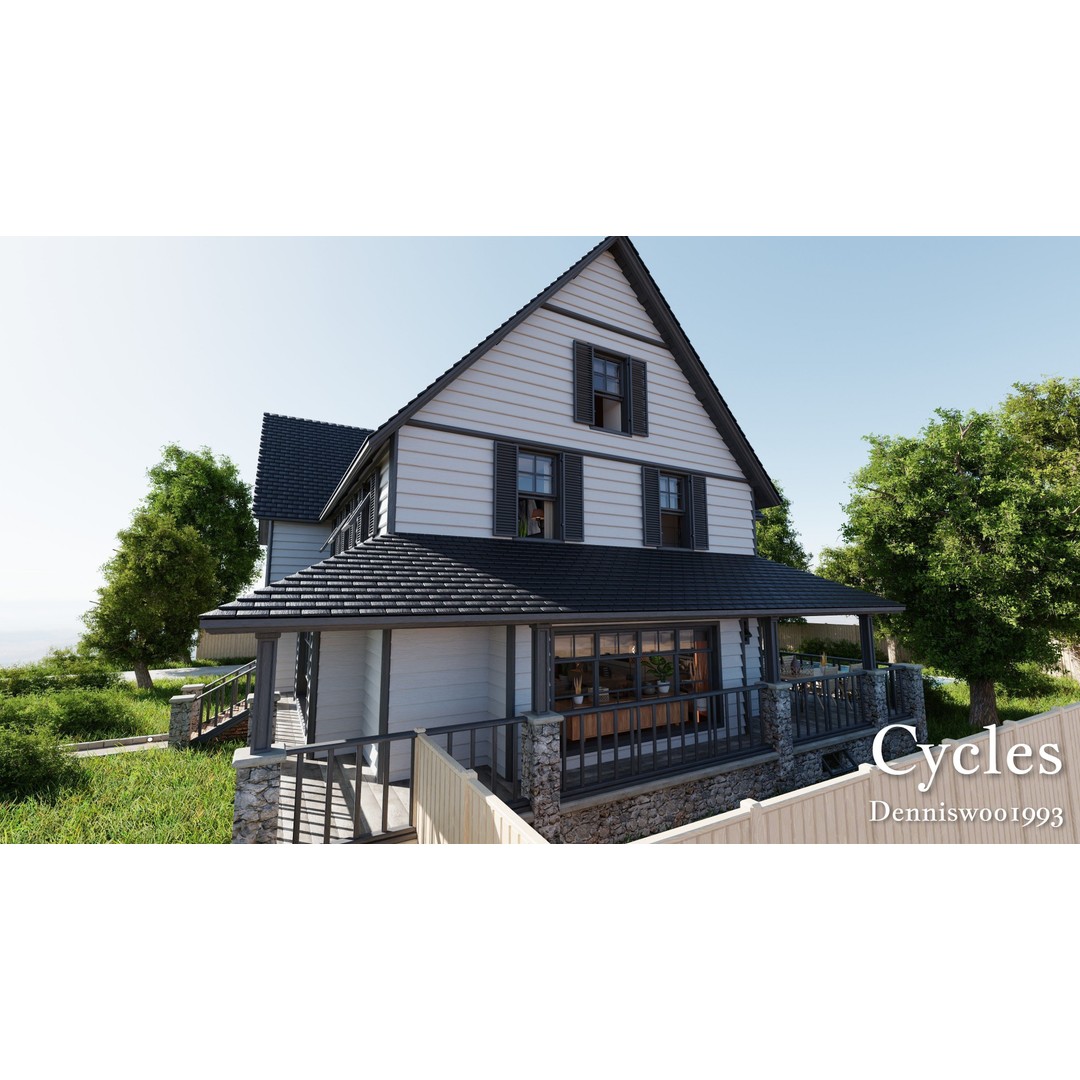 Modular Classic American House 3D Model – Low Poly Game Asset, Blender - View 26