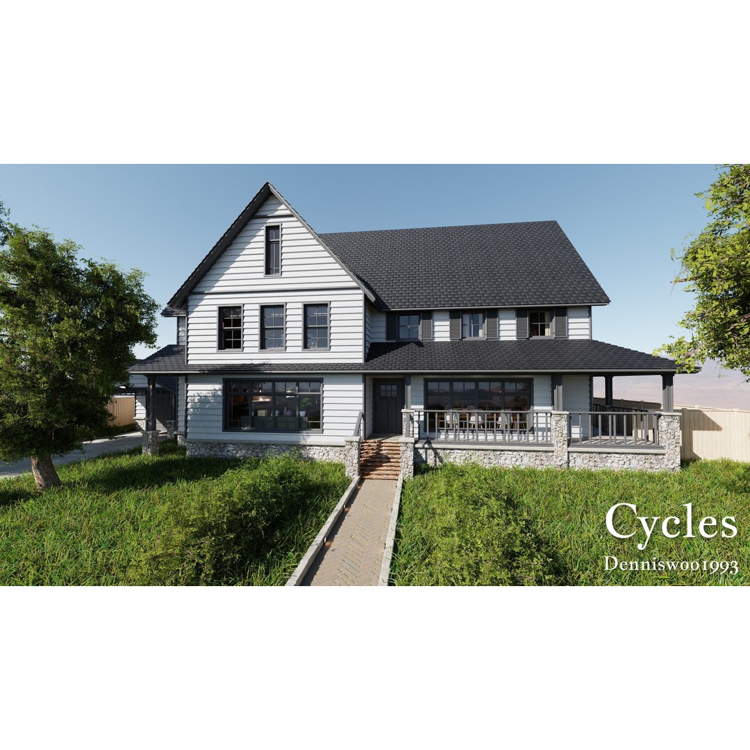 Modular Classic American House 3D Model – Low Poly Game Asset, Blender - View 4