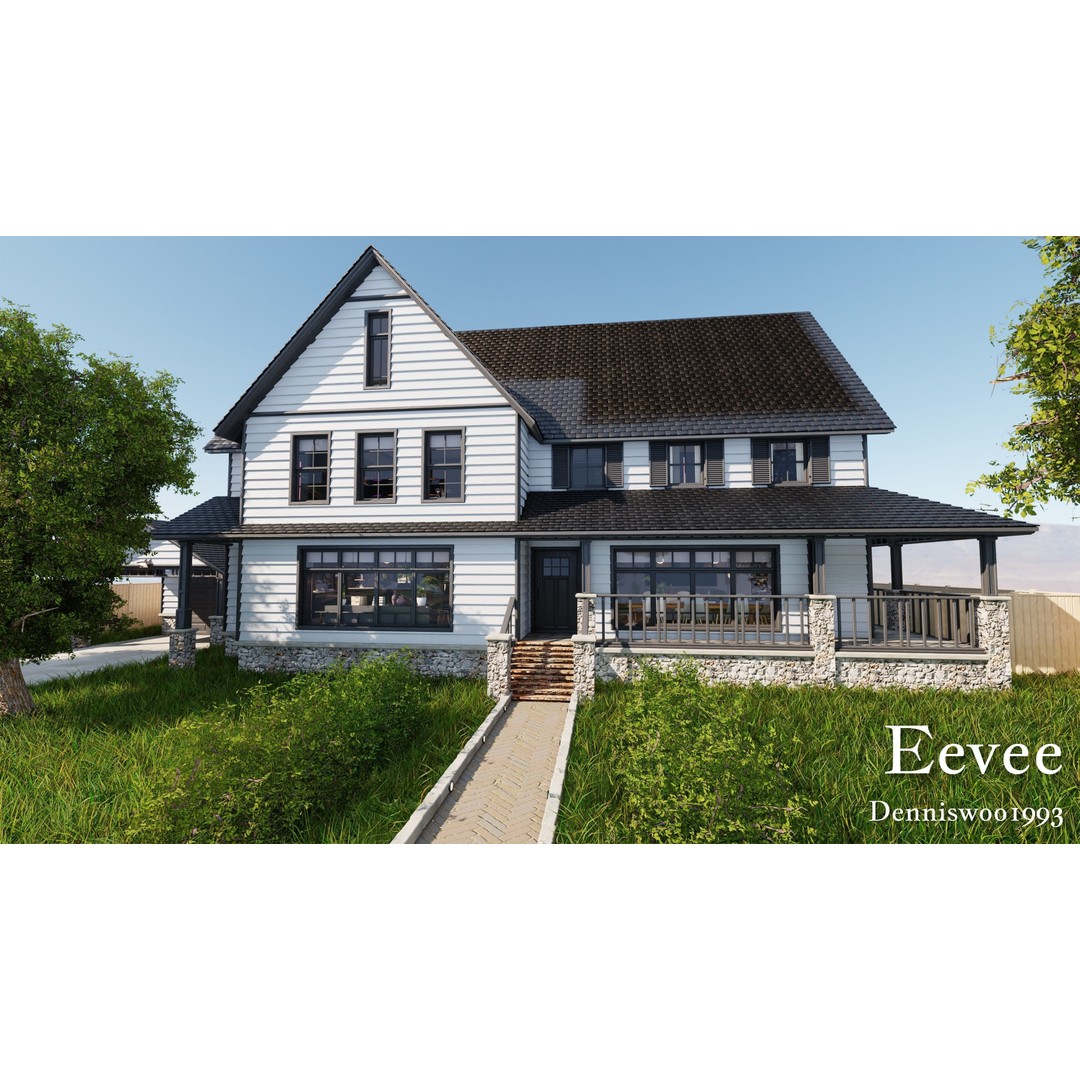 Modular Classic American House 3D Model – Low Poly Game Asset, Blender - View 40