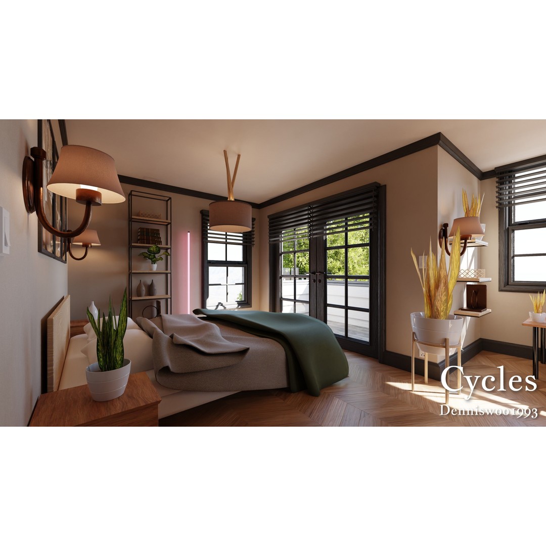 Classic American House 3D Model – Low Poly Furnished Interior, Blender - View 10