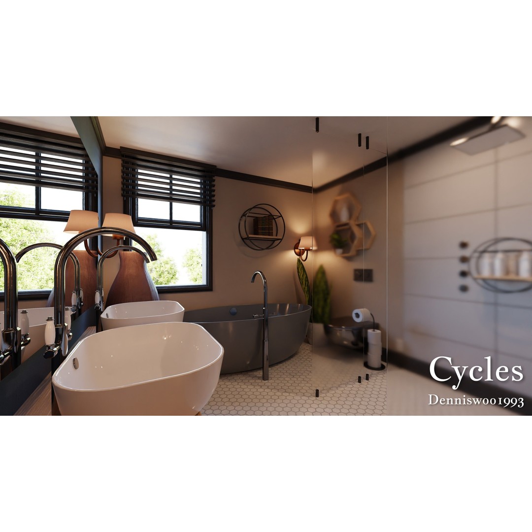Classic American House 3D Model – Low Poly Furnished Interior, Blender - View 13