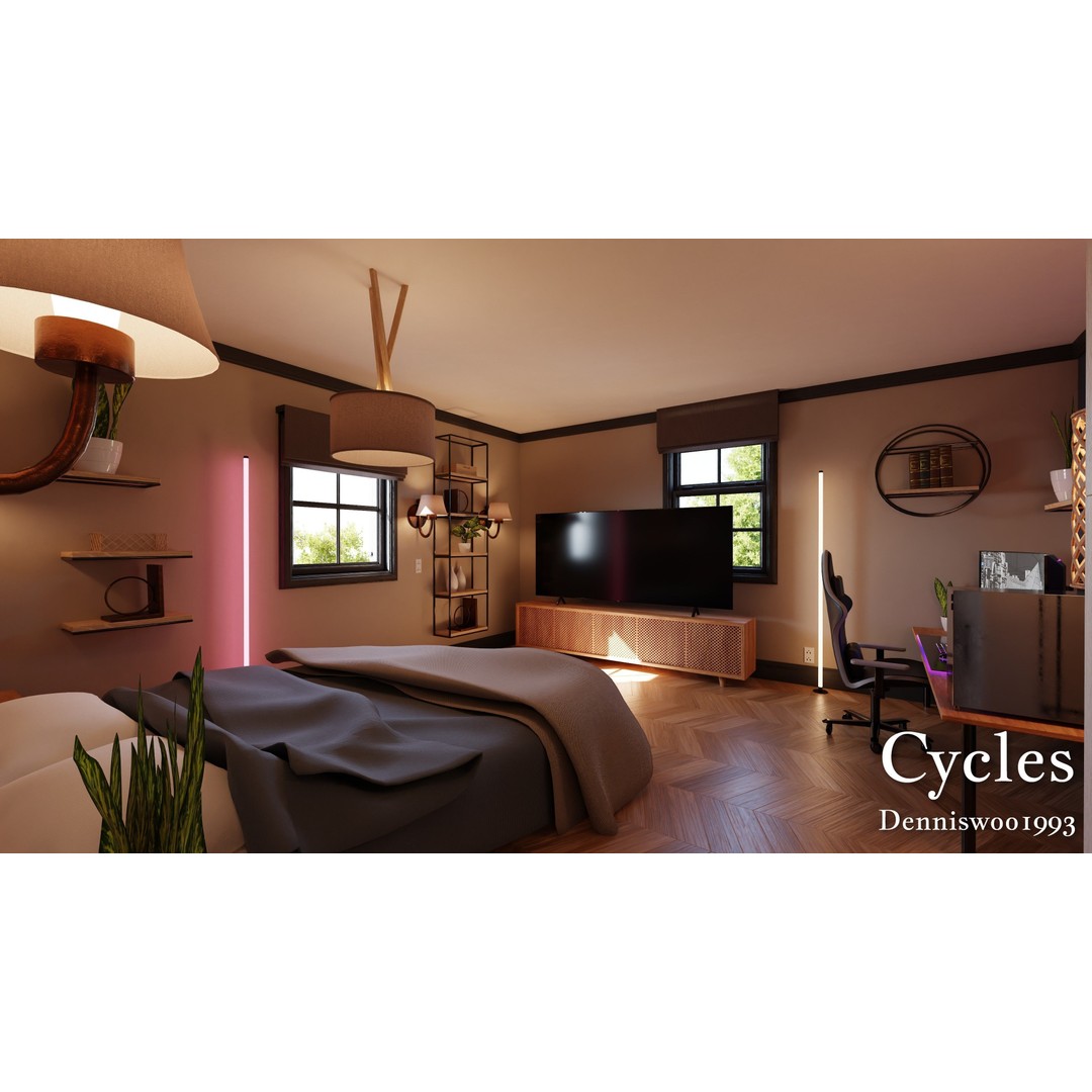 Classic American House 3D Model – Low Poly Furnished Interior, Blender - View 18
