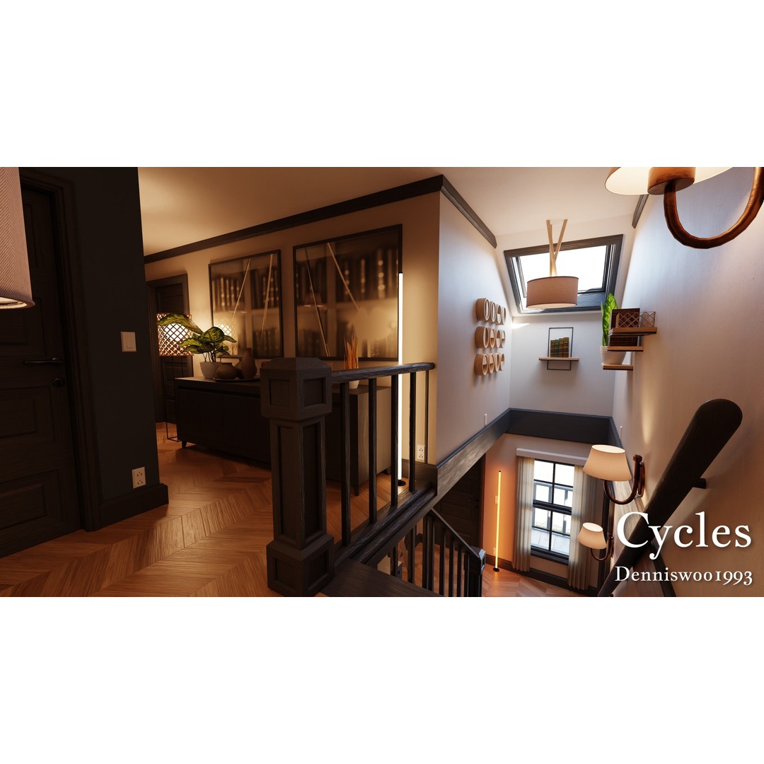 Classic American House 3D Model – Low Poly Furnished Interior, Blender - View 19