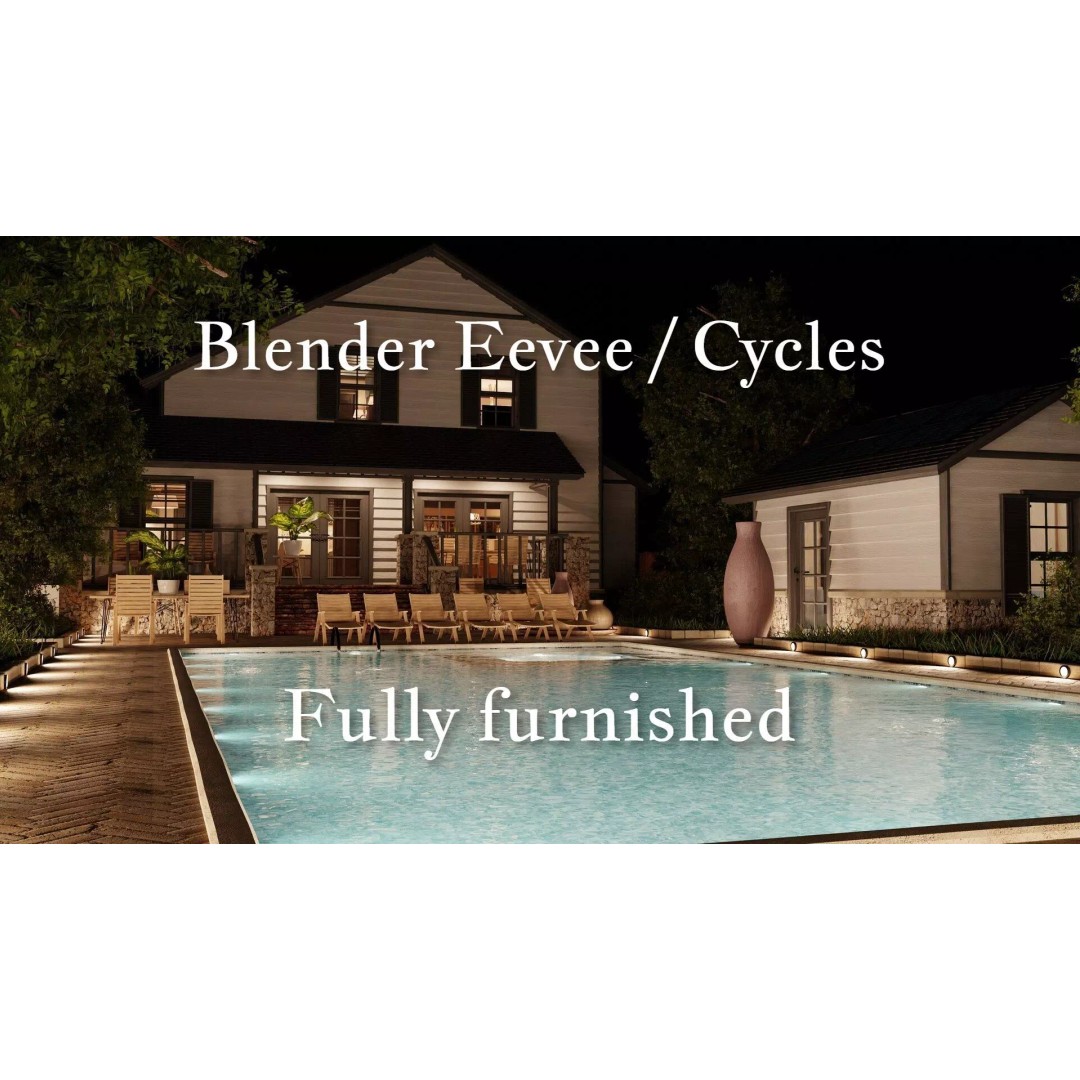 Classic American House 3D Model – Low Poly Furnished Interior, Blender - View 2