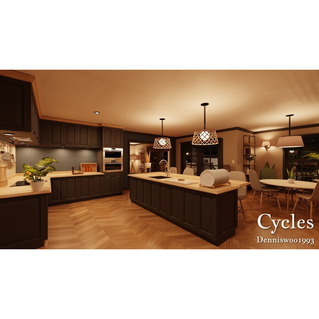 Classic American House 3D Model – Low Poly Furnished Interior, Blender - View 26