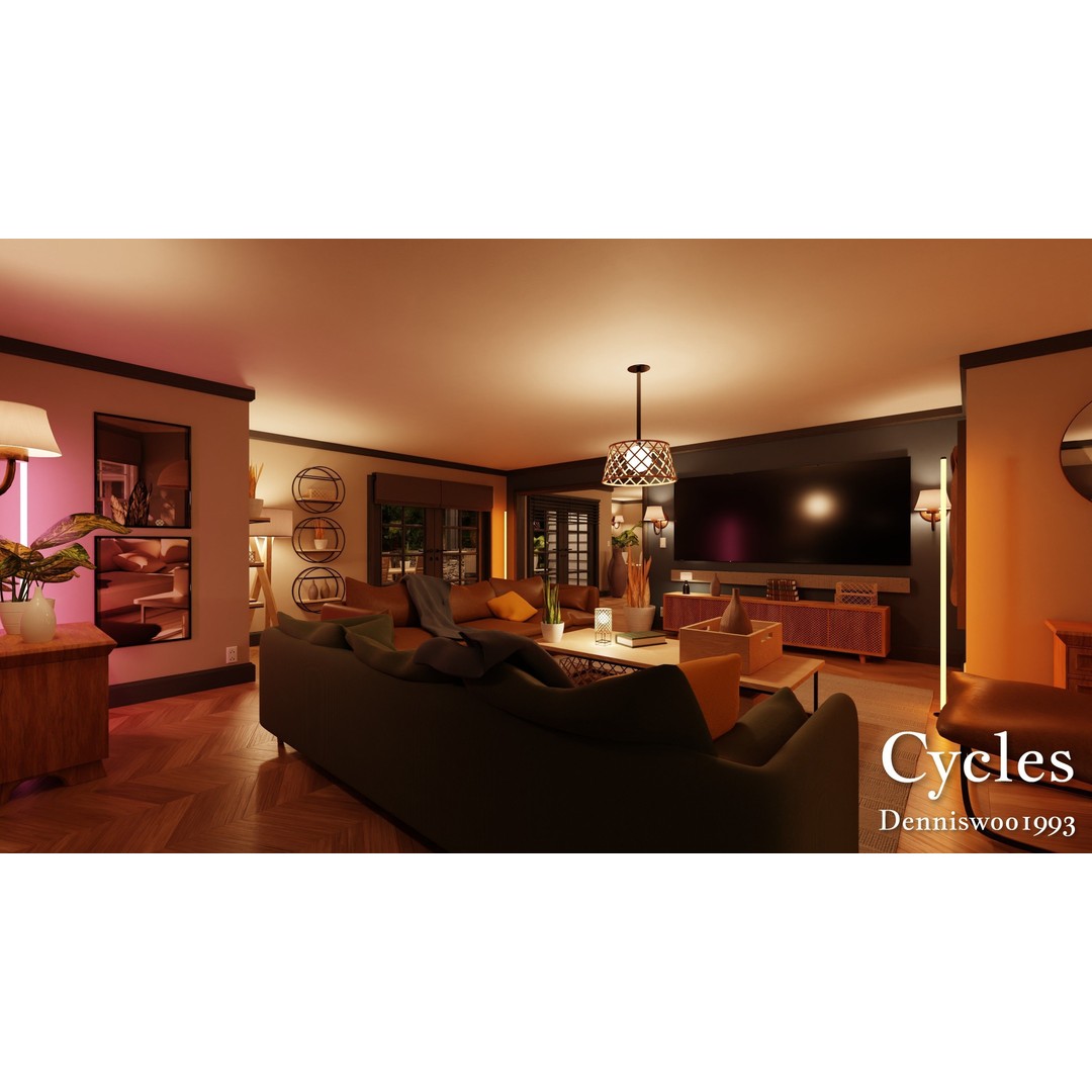 Classic American House 3D Model – Low Poly Furnished Interior, Blender - View 27