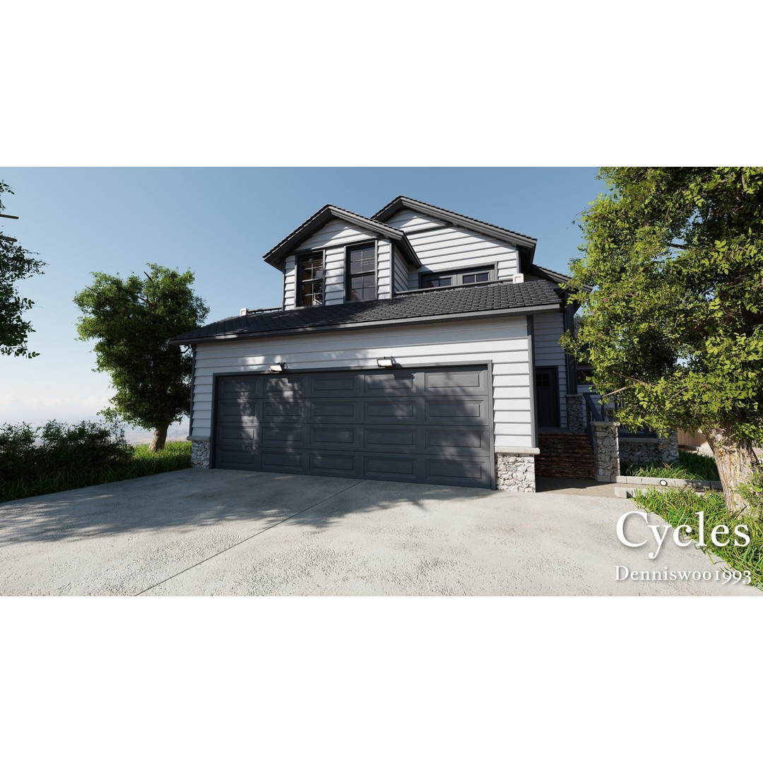 Classic American House 3D Model – Low Poly Furnished Interior, Blender - View 3