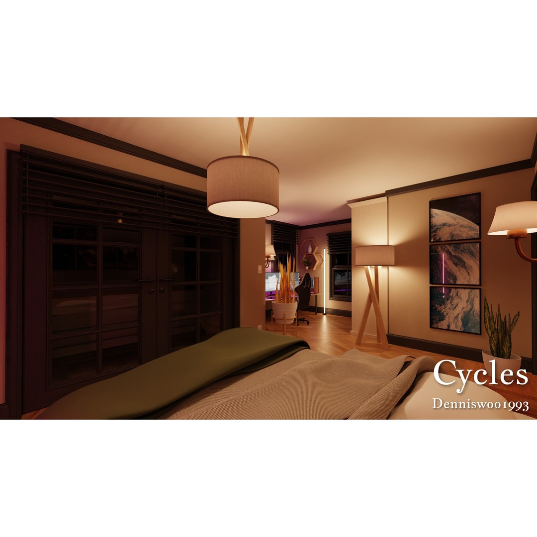Classic American House 3D Model – Low Poly Furnished Interior, Blender - View 30