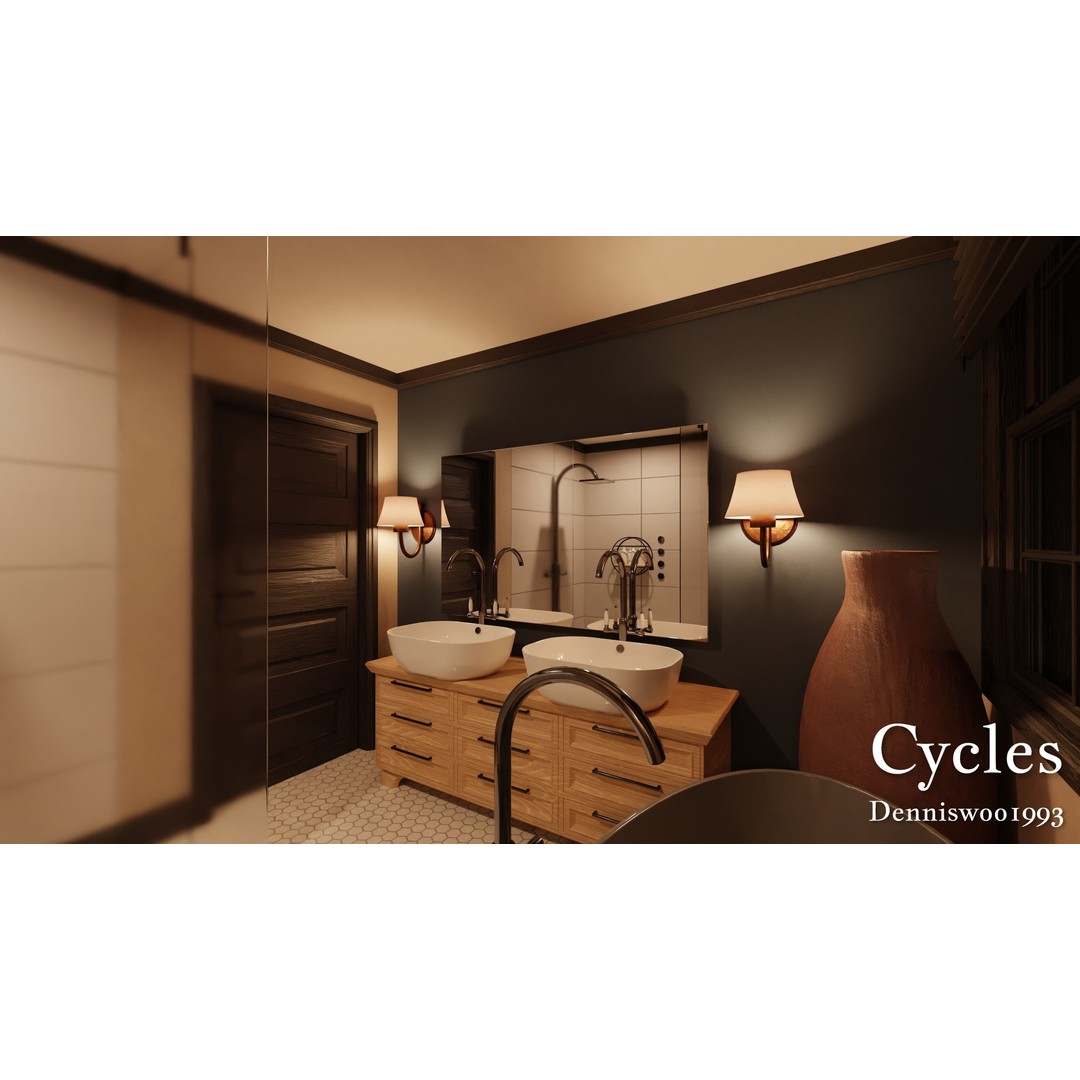 Classic American House 3D Model – Low Poly Furnished Interior, Blender - View 31