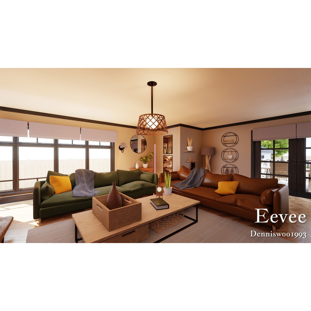 Classic American House 3D Model – Low Poly Furnished Interior, Blender - View 33