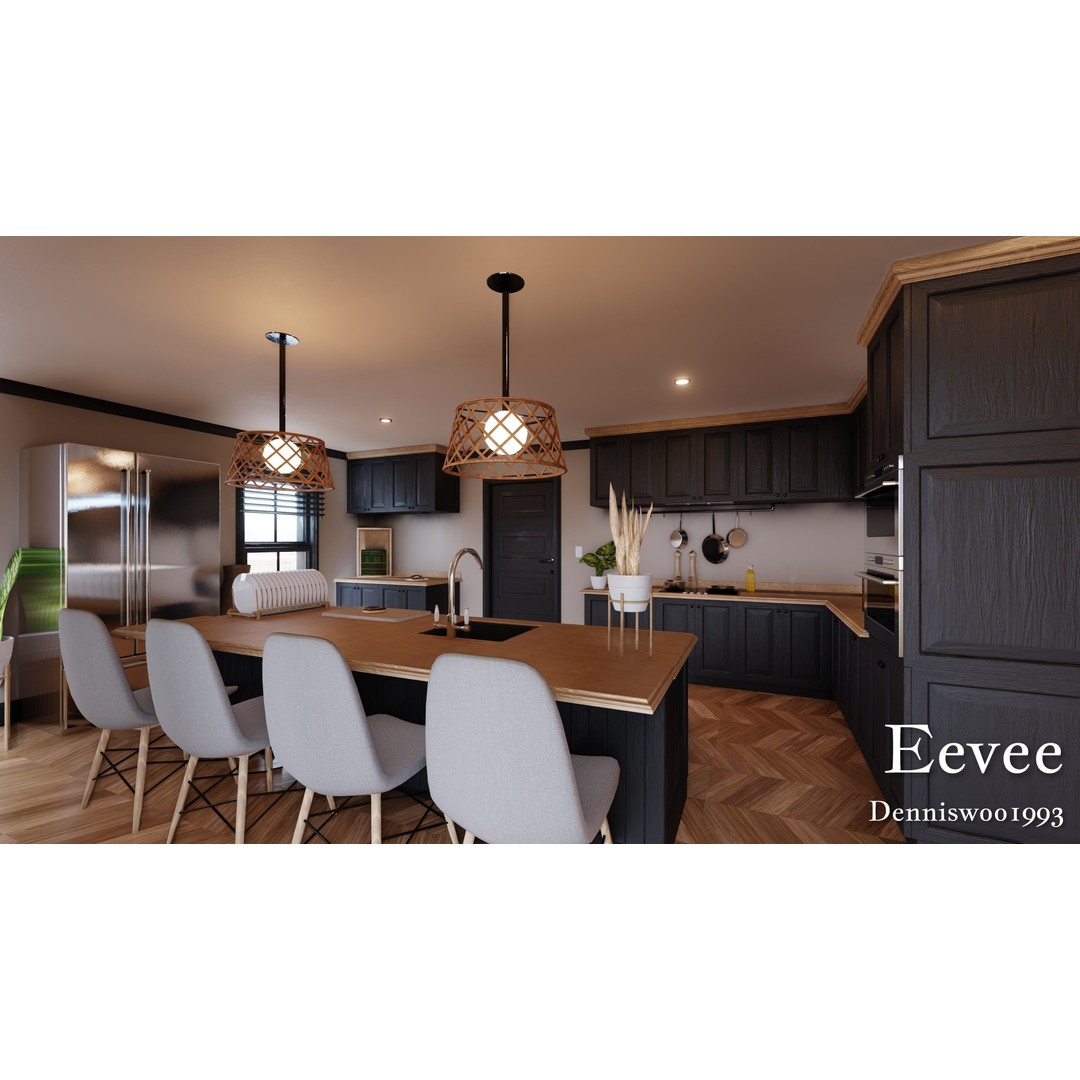 Classic American House 3D Model – Low Poly Furnished Interior, Blender - View 35