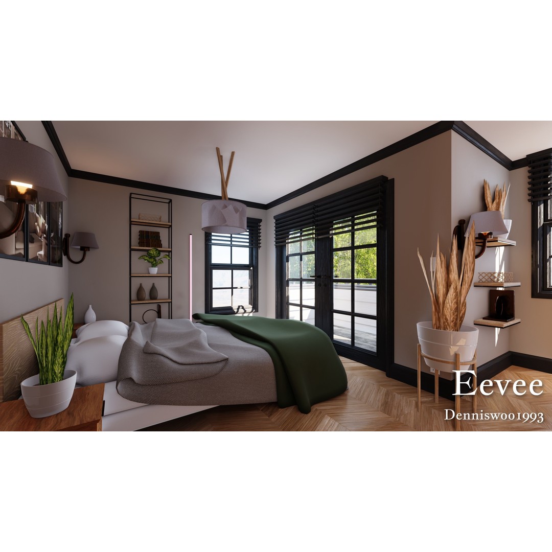 Classic American House 3D Model – Low Poly Furnished Interior, Blender - View 37