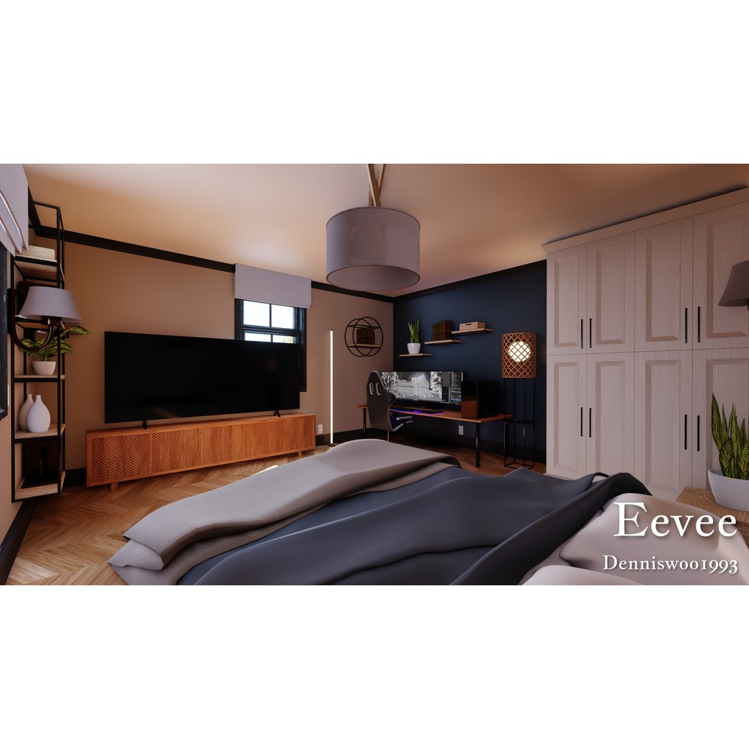 Classic American House 3D Model – Low Poly Furnished Interior, Blender - View 38