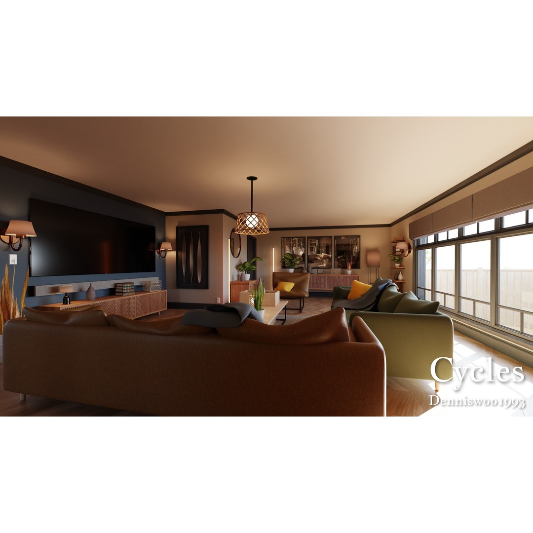 Classic American House 3D Model – Low Poly Furnished Interior, Blender - View 4