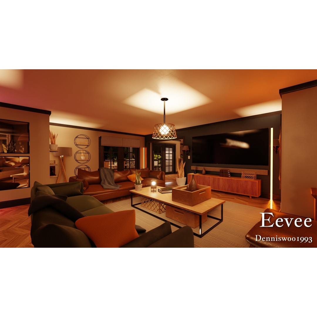 Classic American House 3D Model – Low Poly Furnished Interior, Blender - View 42