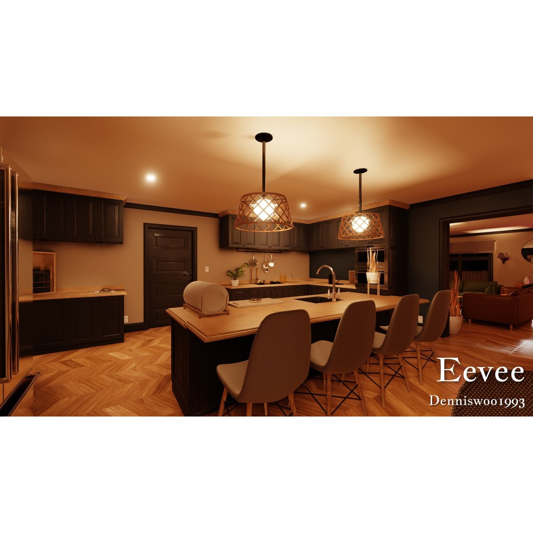 Classic American House 3D Model – Low Poly Furnished Interior, Blender - View 43