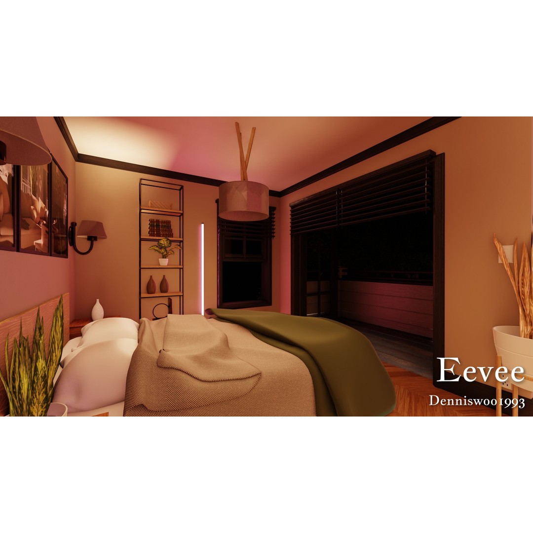 Classic American House 3D Model – Low Poly Furnished Interior, Blender - View 46