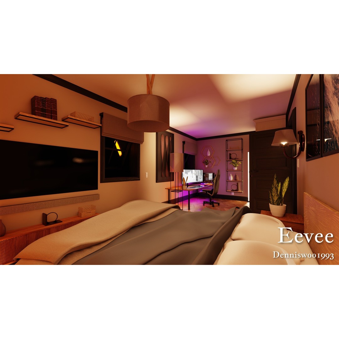 Classic American House 3D Model – Low Poly Furnished Interior, Blender - View 47