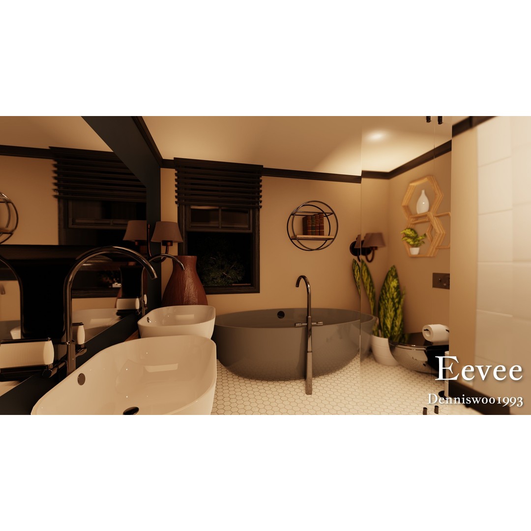 Classic American House 3D Model – Low Poly Furnished Interior, Blender - View 48