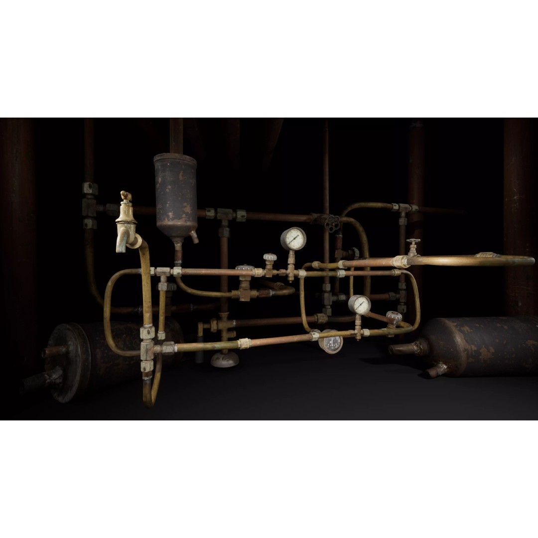 Pipes System 3D Model – Low Poly Industrial Asset, PBR Textures - View 2