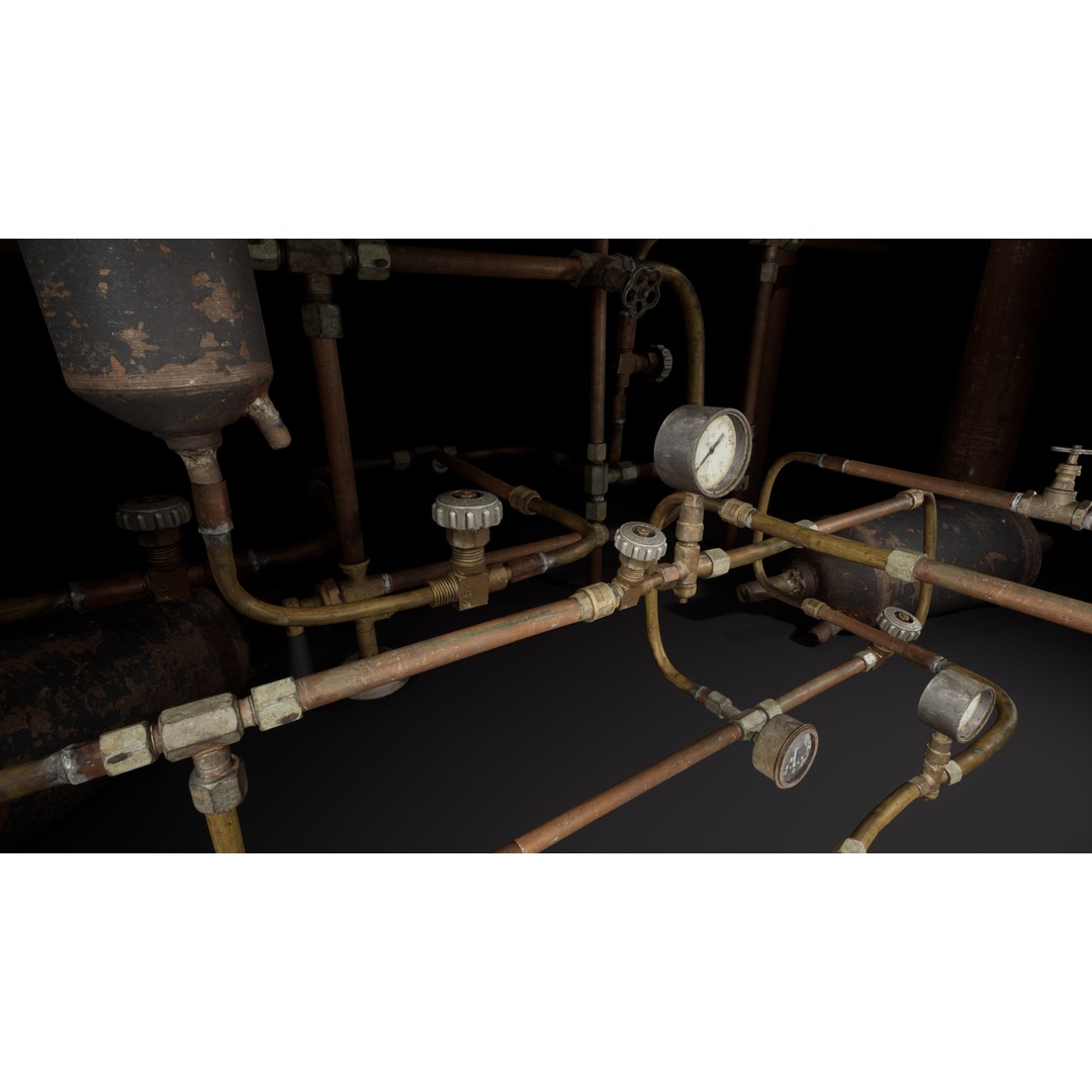 Pipes System 3D Model – Low Poly Industrial Asset, PBR Textures - View 6