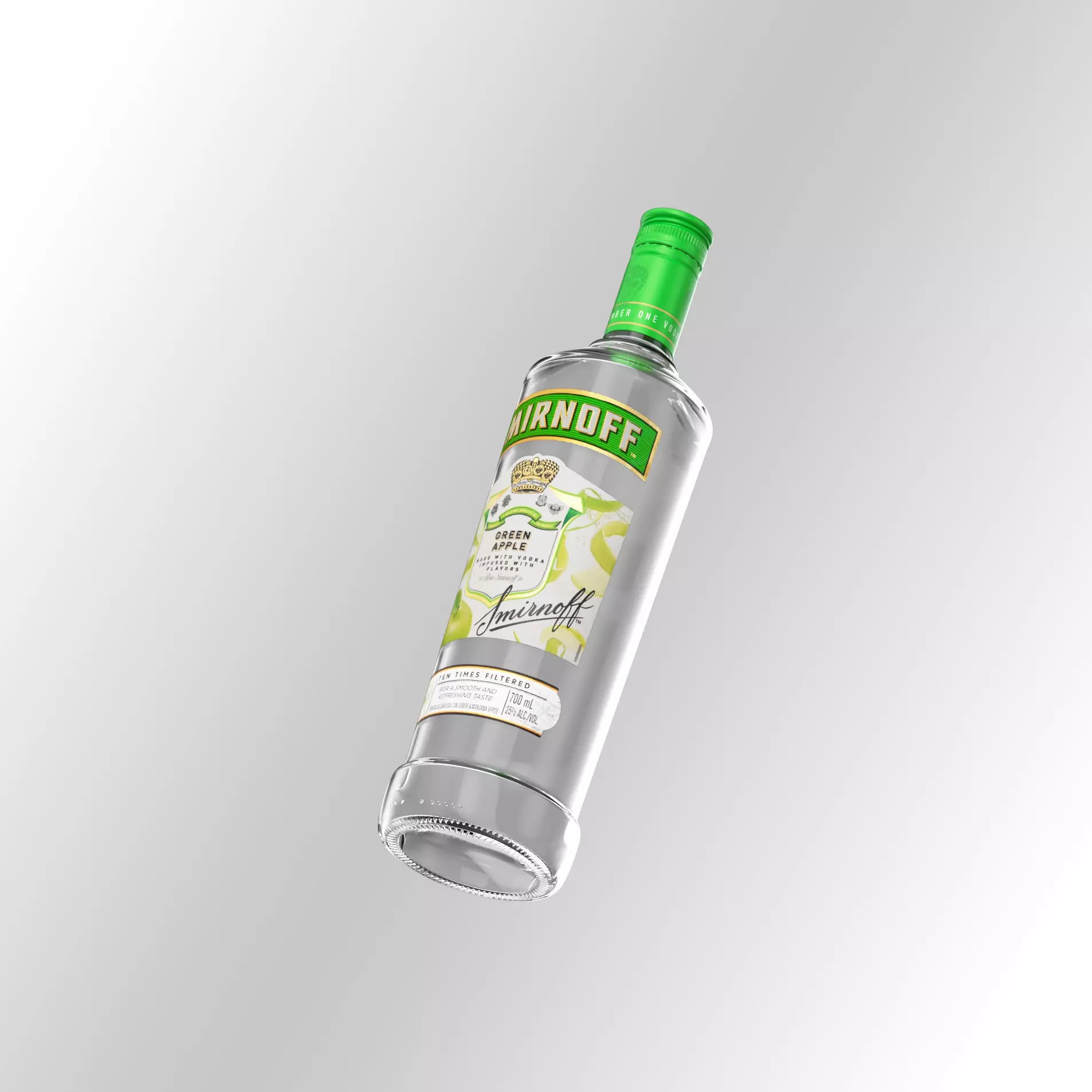 Smirnoff Green Apple Bottle - High Quality 3D Model - View 2