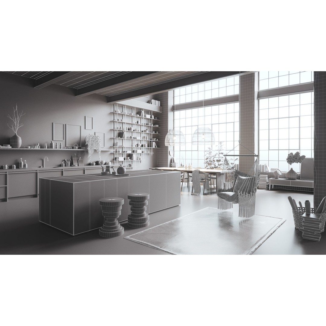 Boho Design Interior Scene 3D Model – Cinema 4D & Octane Render - View 12