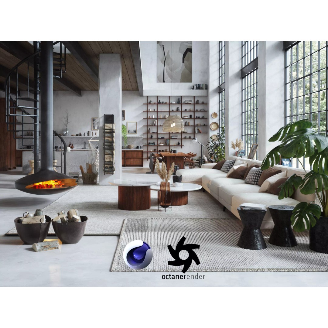 Boho Design Interior Scene 3D Model – Cinema 4D & Octane Render - View 2