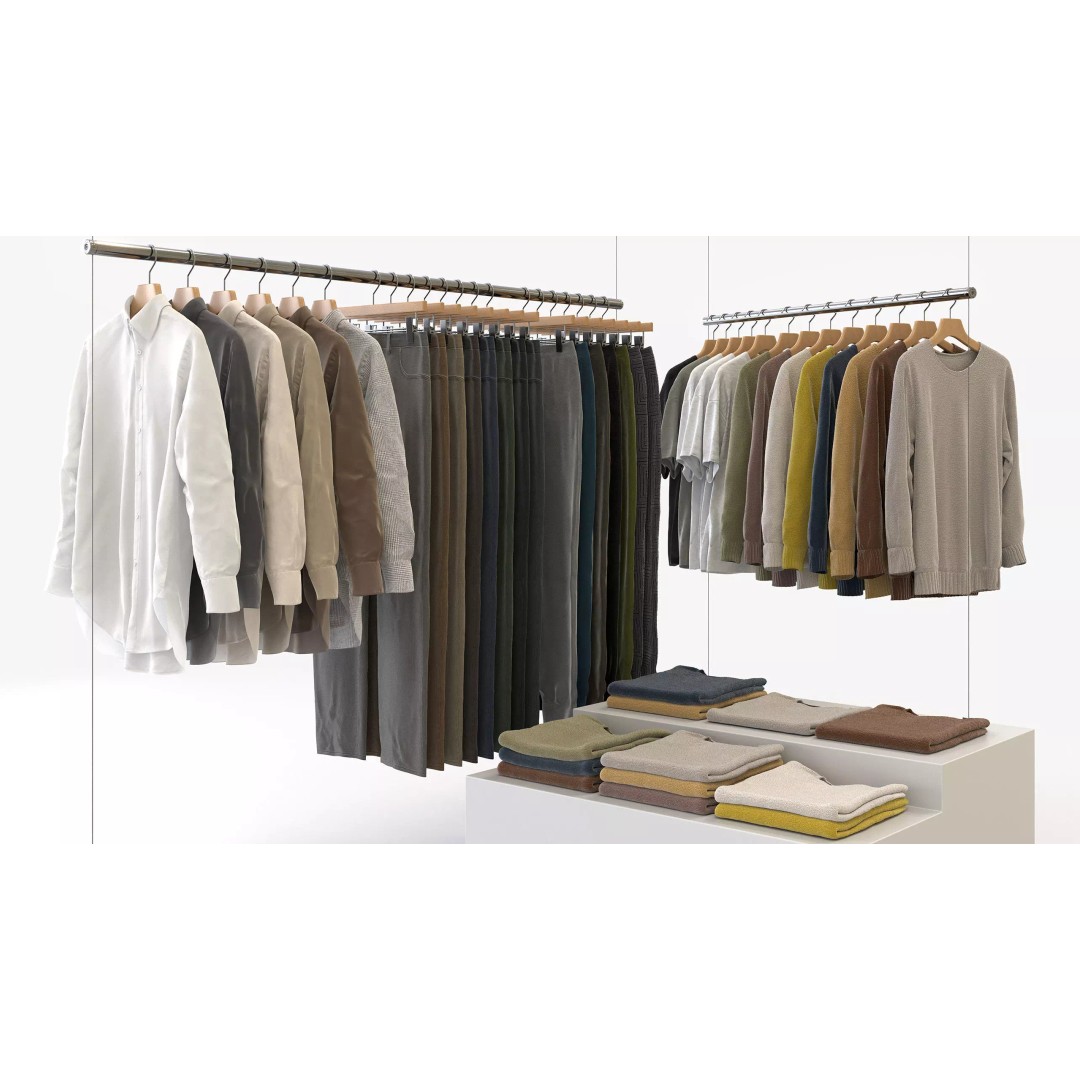 Casual Mens Clothing 3D Model Set – Hanging & Folded Garments for Archviz - View 2