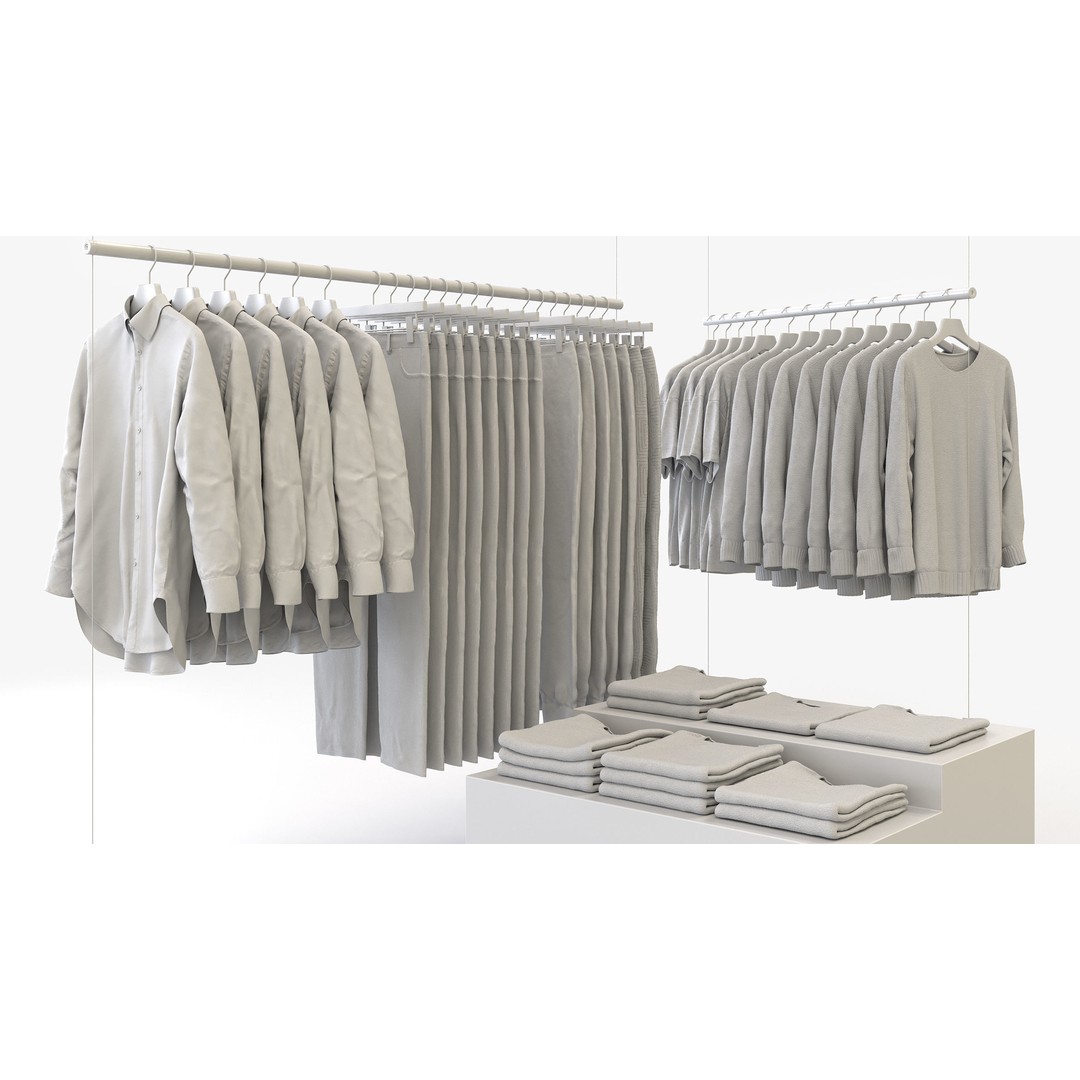 Casual Mens Clothing 3D Model Set – Hanging & Folded Garments for Archviz - View 3