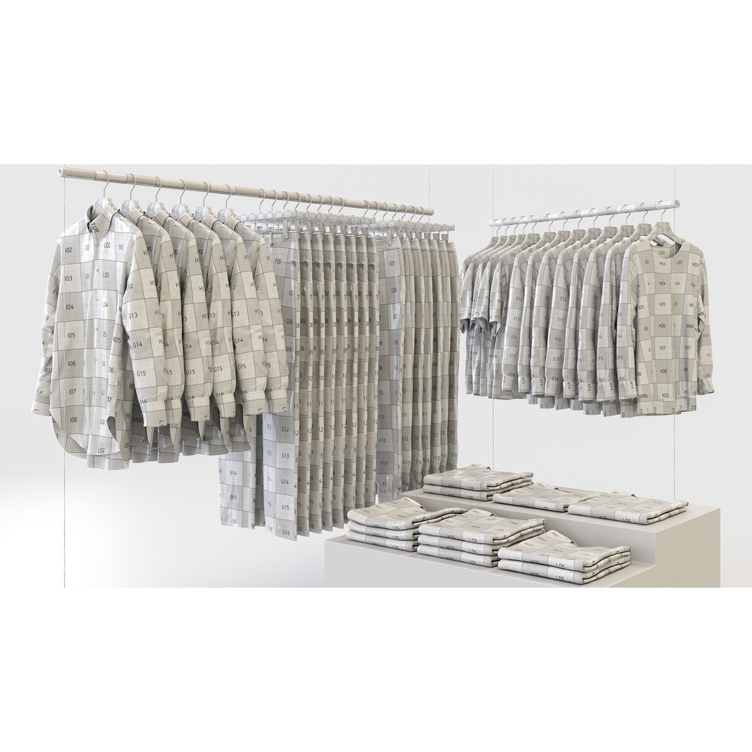 Casual Mens Clothing 3D Model Set – Hanging & Folded Garments for Archviz - View 4