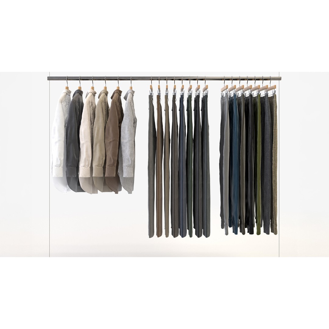 Casual Mens Clothing 3D Model Set – Hanging & Folded Garments for Archviz - View 5