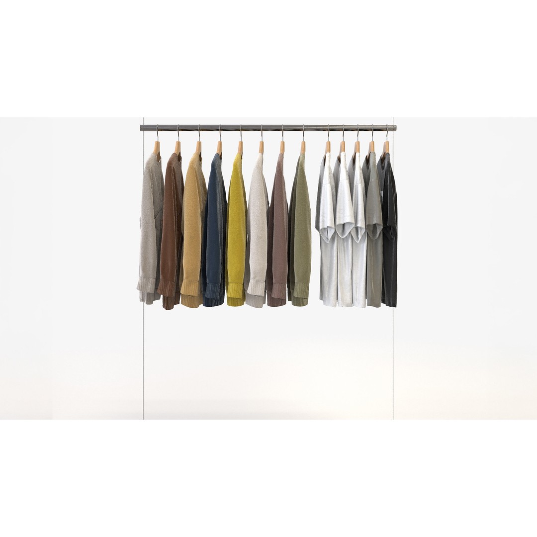 Casual Mens Clothing 3D Model Set – Hanging & Folded Garments for Archviz - View 6