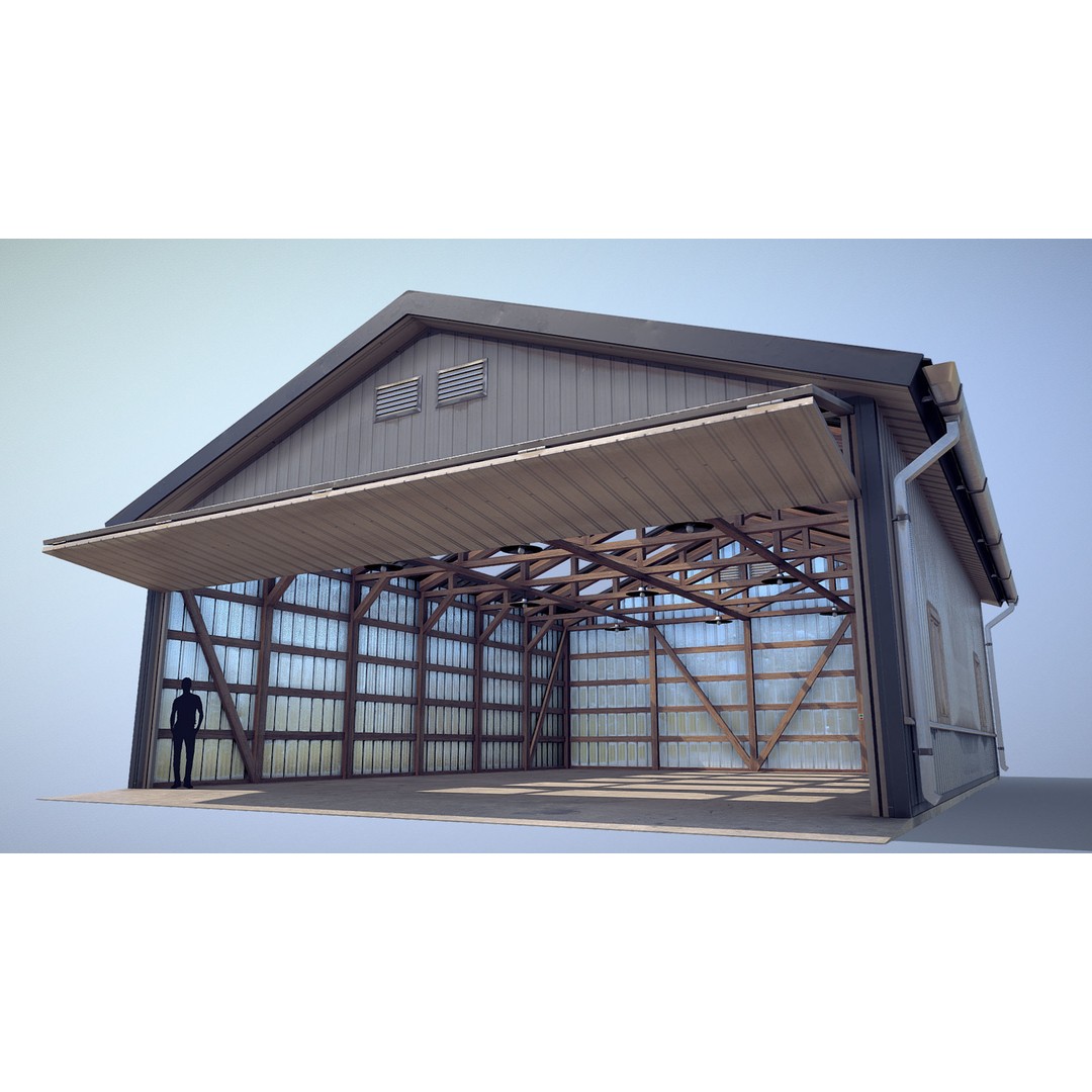 Airfield Hangar 3D Model – Low Poly Game Asset, FBX, OBJ - View 13