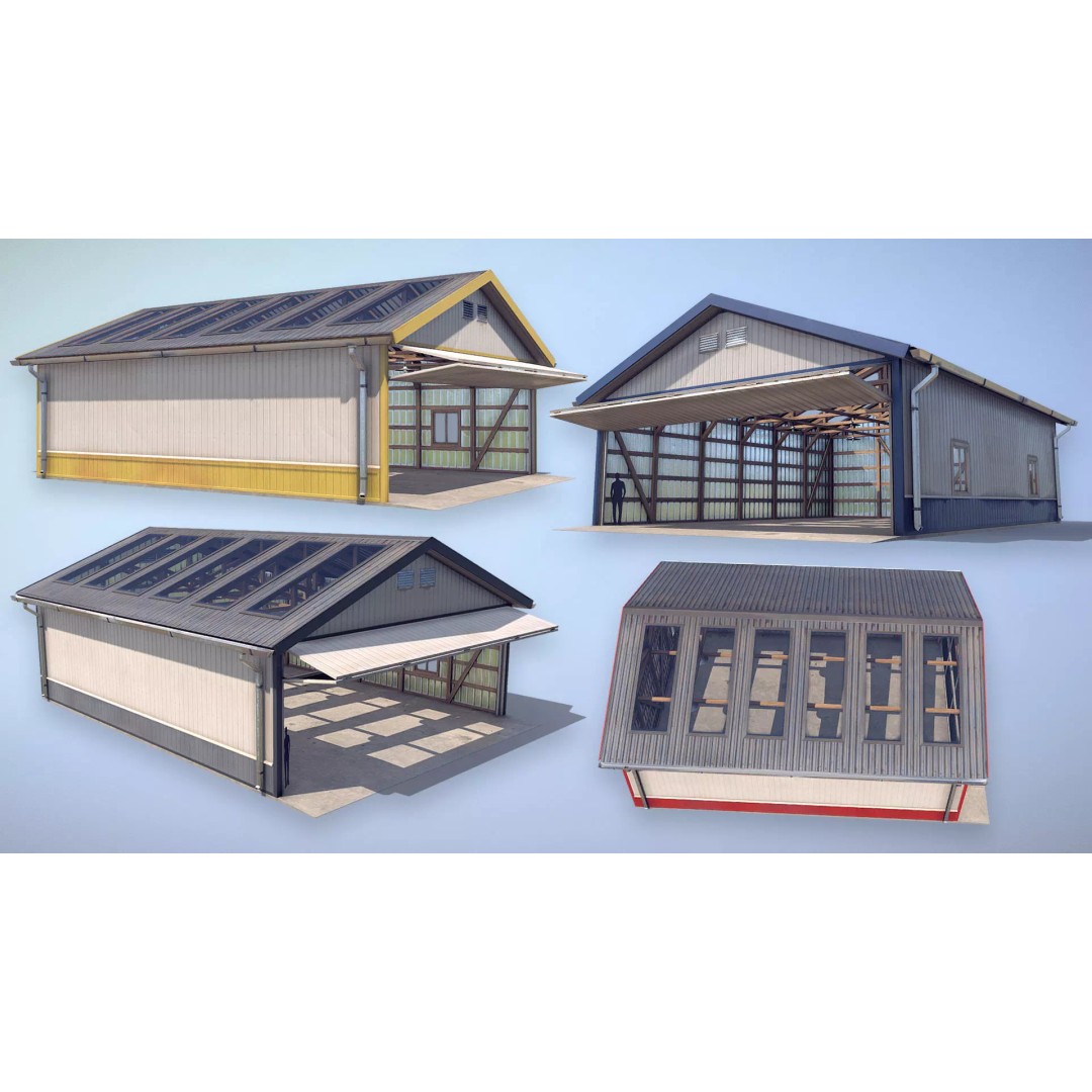 Airfield Hangar 3D Model – Low Poly Game Asset, FBX, OBJ - View 2
