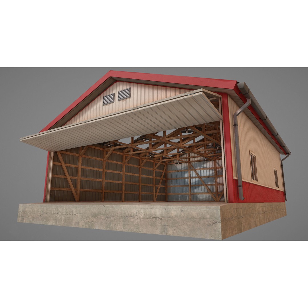 Airfield Hangar 3D Model – Low Poly Game Asset, FBX, OBJ - View 20