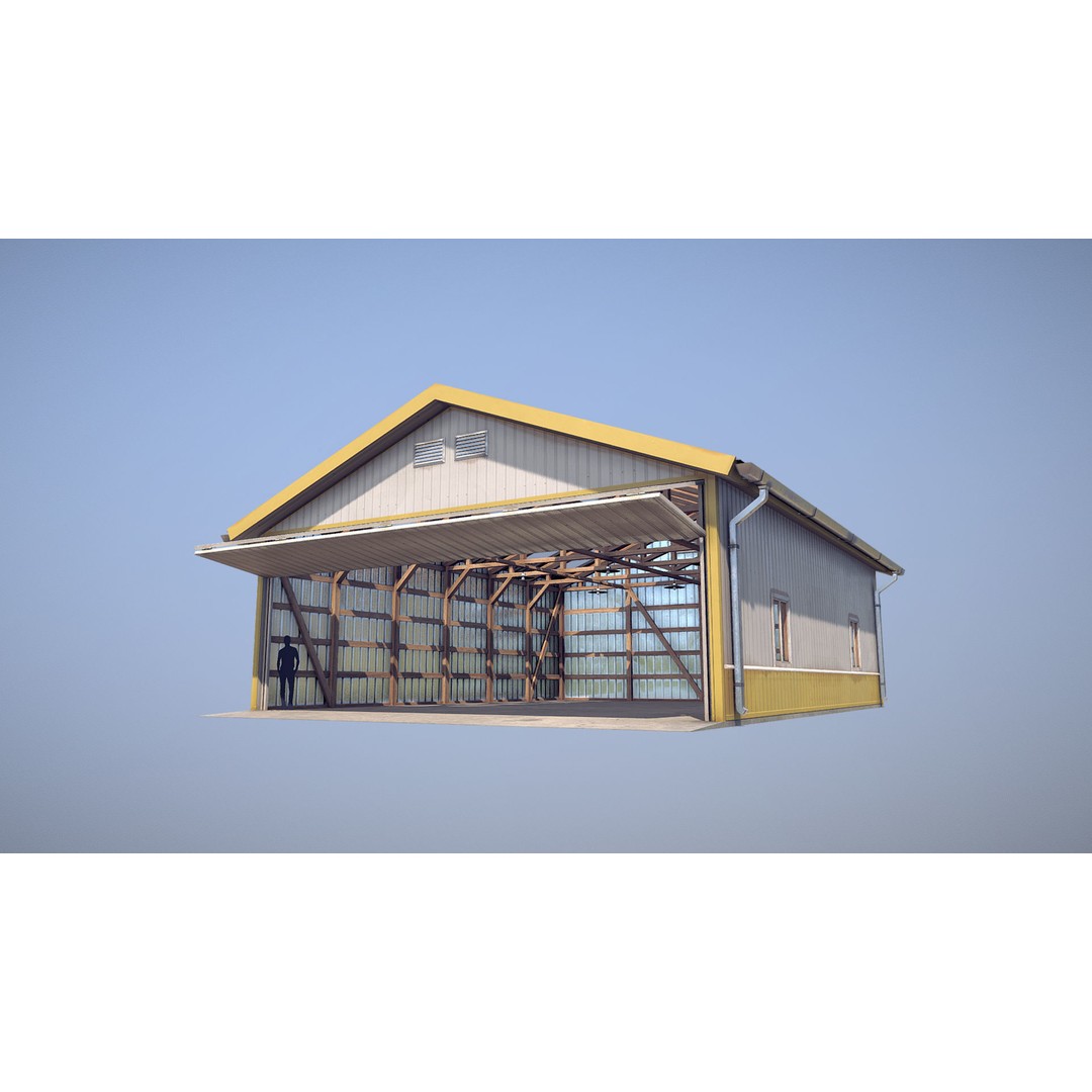 Airfield Hangar 3D Model – Low Poly Game Asset, FBX, OBJ - View 24