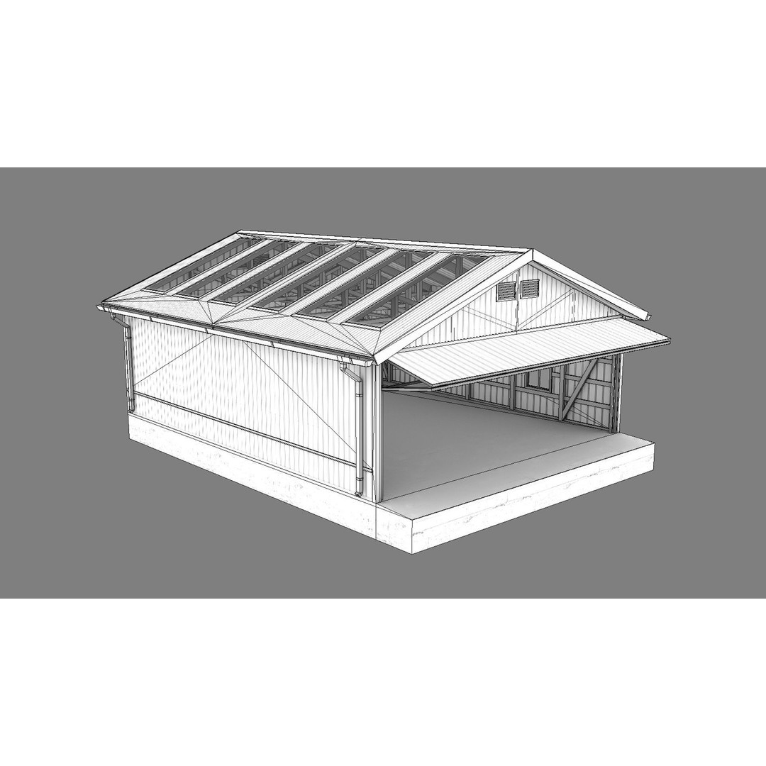 Airfield Hangar 3D Model – Low Poly Game Asset, FBX, OBJ - View 29