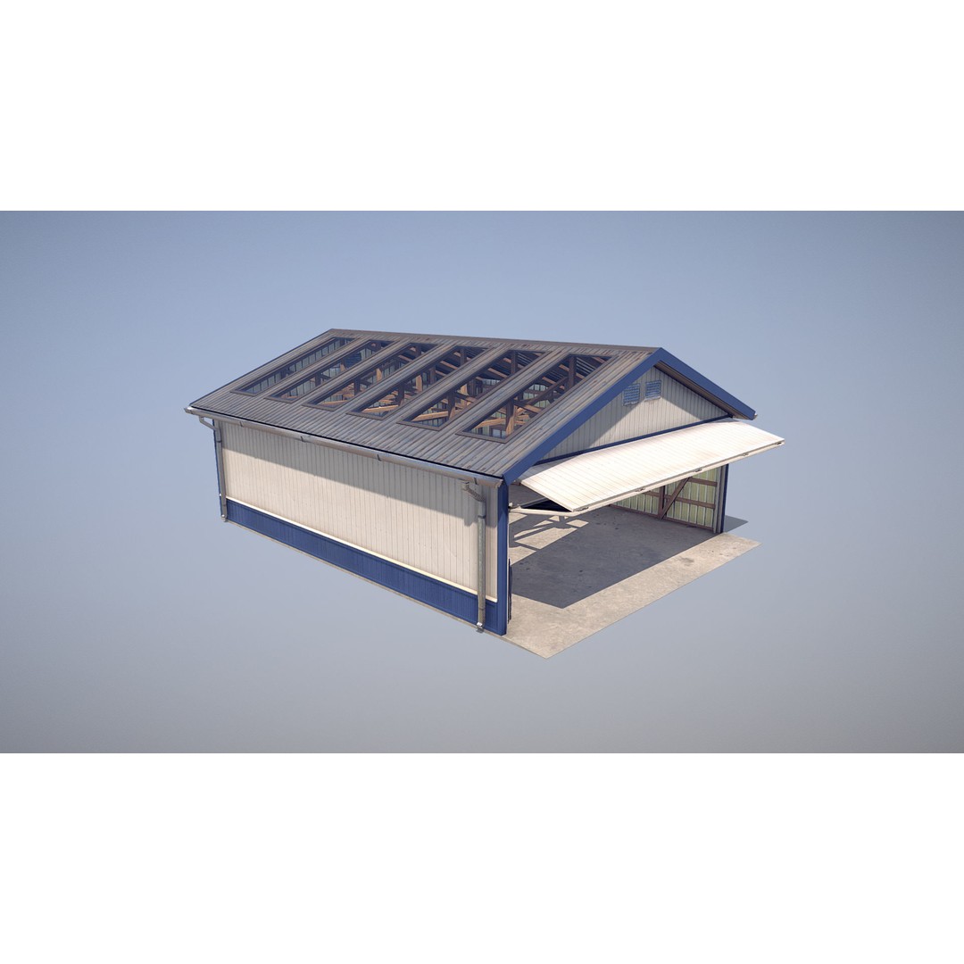 Airfield Hangar 3D Model – Low Poly Game Asset, FBX, OBJ - View 3