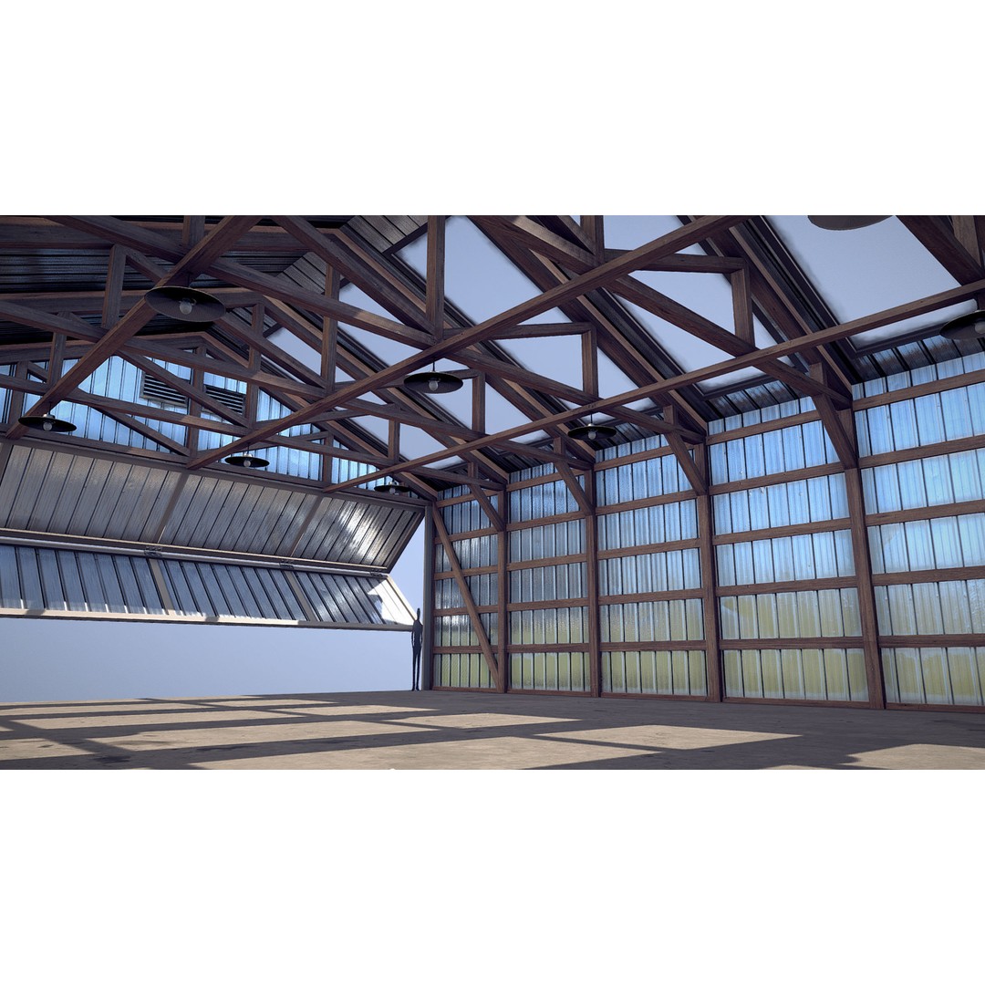 Airfield Hangar 3D Model – Low Poly Game Asset, FBX, OBJ - View 7