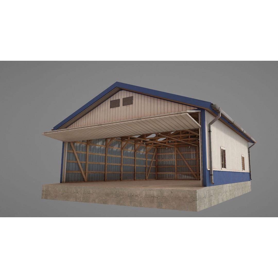Airfield Hangar 3D Model – Low Poly Game Asset, FBX, OBJ - View 9